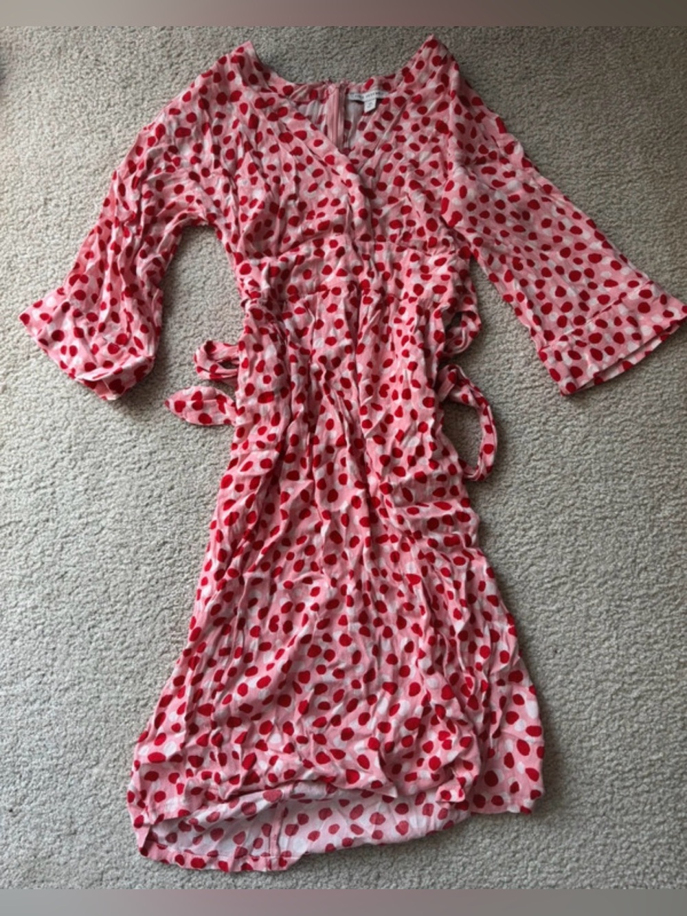 Pink Polka Dot Maxi Wrap Dress with Tie Waist long sleeve y2k classy maxi